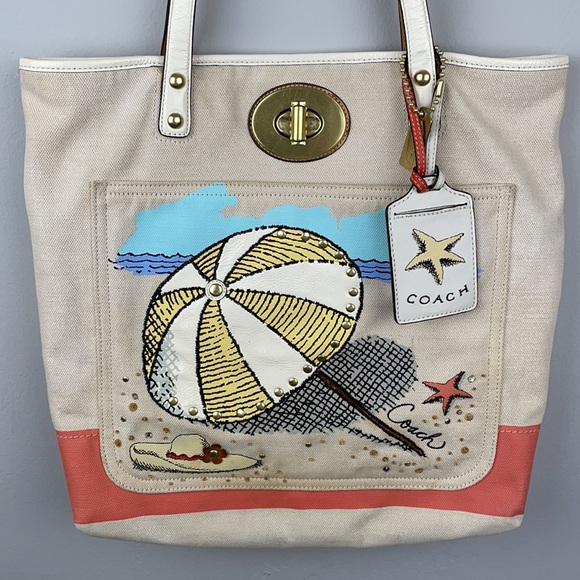 Coach Pierre Le-Tan Umbrella Beach Tote Bag Purse - Picture 3 of 16